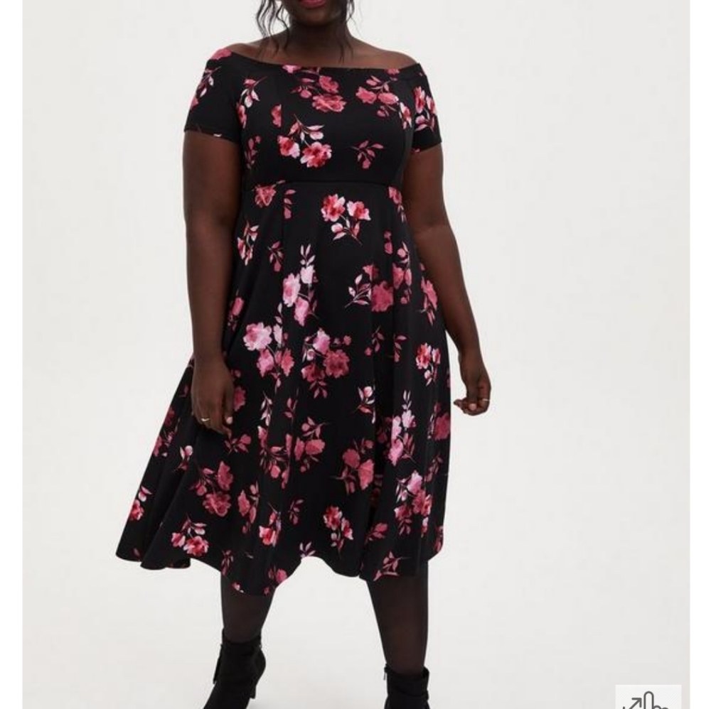 NWT Torrid Floral Midi Off Shoulder Skater Dress